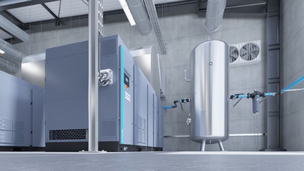 Atlas Copco ZT 160-315 VSD industrial air compressors and air receiver in a plant room